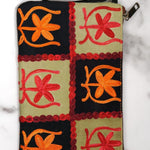 Everyday purse with beautiful handmade cashmere embroidery,  boho style wristlet purse.