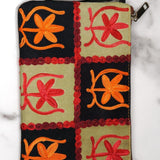 Everyday purse with beautiful handmade cashmere embroidery,  boho style wristlet purse.