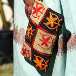Everyday purse with beautiful handmade cashmere embroidery,  boho style wristlet purse.