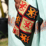 Everyday purse with beautiful handmade cashmere embroidery,  boho style wristlet purse.