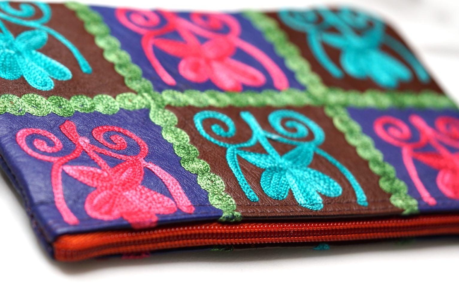 Everyday purse with beautiful handmade cashmere embroidery,  boho style wristlet purse.