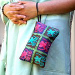 Everyday purse with beautiful handmade cashmere embroidery,  boho style wristlet purse.