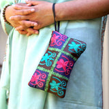 Everyday purse with beautiful handmade cashmere embroidery,  boho style wristlet purse.