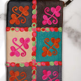 Fair trade womens purse with kashmiri design hand embroidery colorful purse.