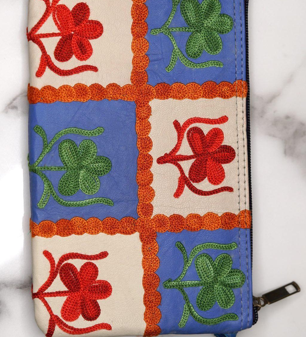 Beautiful handmade wristlet purse with Kashmiri embroidery for everyday use.