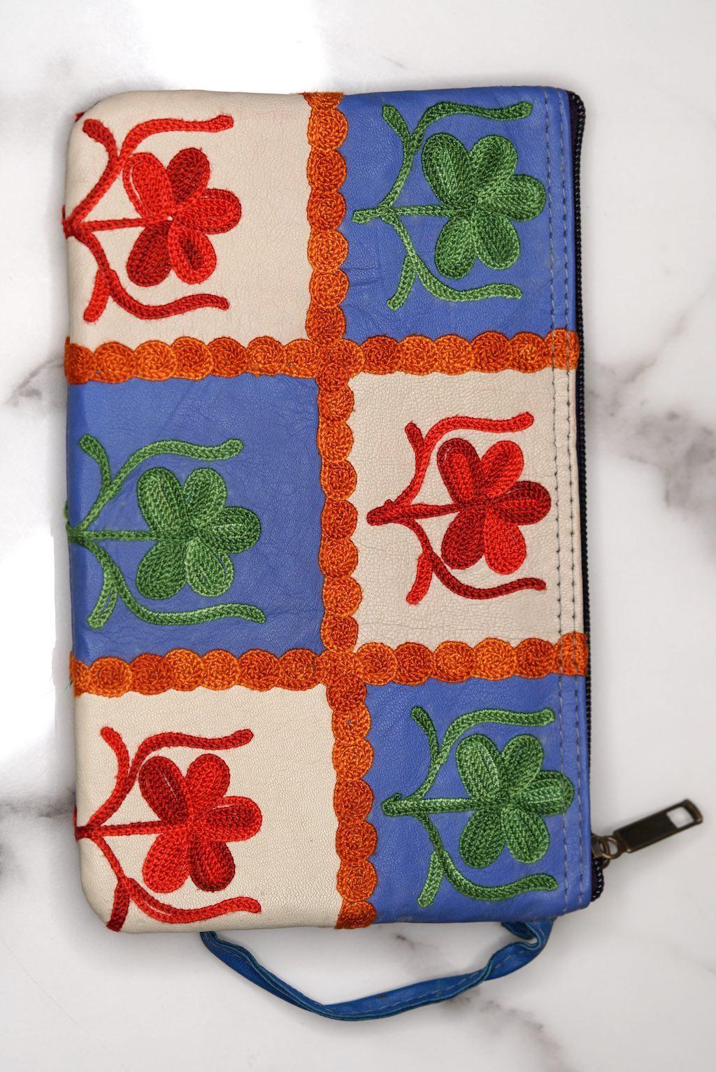 Beautiful handmade wristlet purse with Kashmiri embroidery for everyday use.