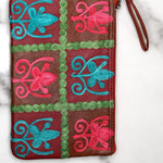 Everyday purse with beautiful handmade cashmere embroidery,  boho style wristlet purse.