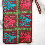 Everyday purse with beautiful handmade cashmere embroidery,  boho style wristlet purse.