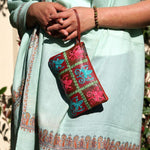 Everyday purse with beautiful handmade cashmere embroidery,  boho style wristlet purse.