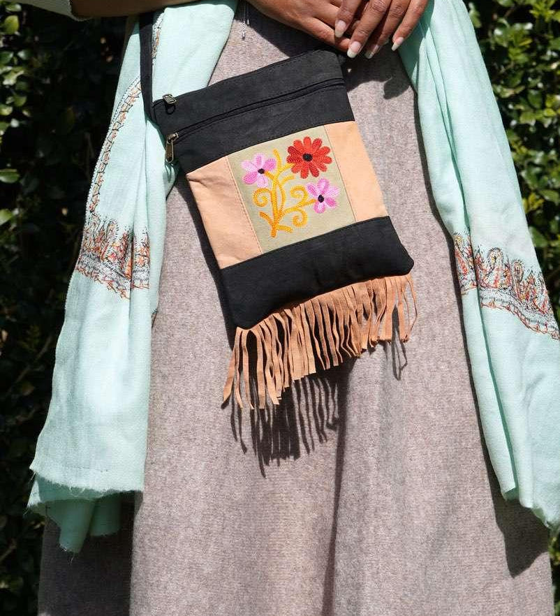 A unique style women's shoulder bag, crafted with beautiful cashmere floral embroidery to give it a chic stylish look..