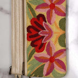 A stylish yet convenient hand woven wristlet purse with beautiful floral pattern, It has a secure zip top closure and two extra compartments for your everyday essentials making it easy to travel simple and light.