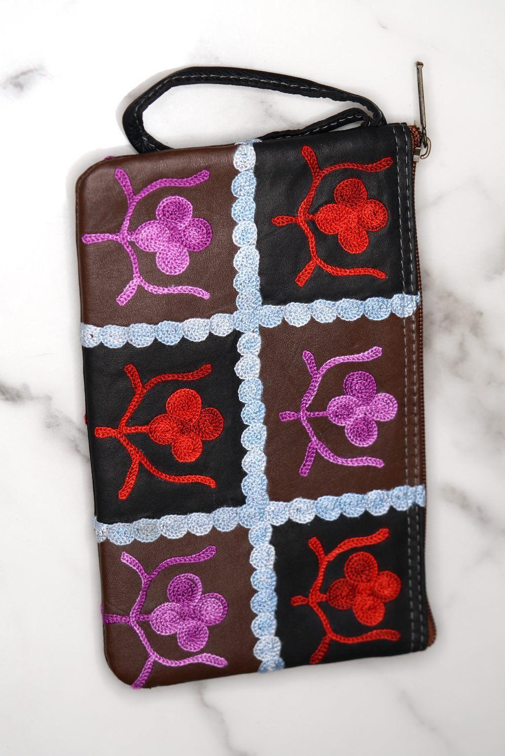 Beautiful handmade wristlet purse with Kashmiri embroidery for everyday use.