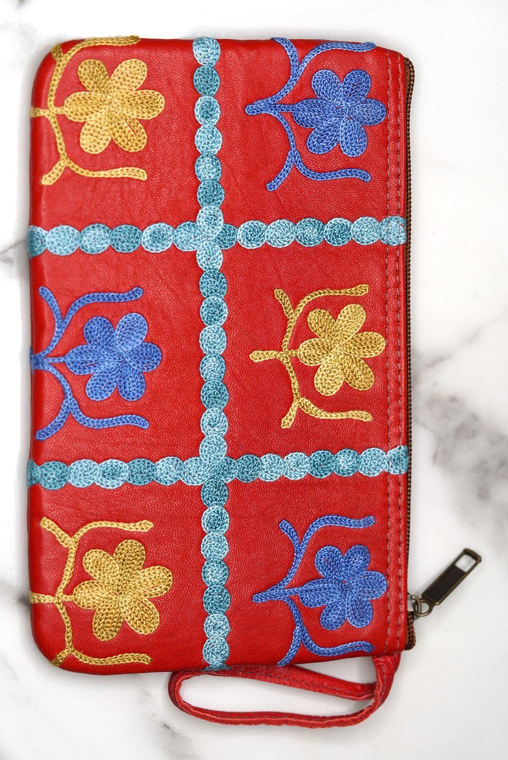 Beautiful handmade wristlet purse with Kashmiri embroidery for everyday use.