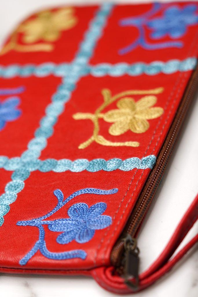 Beautiful handmade wristlet purse with Kashmiri embroidery for everyday use.