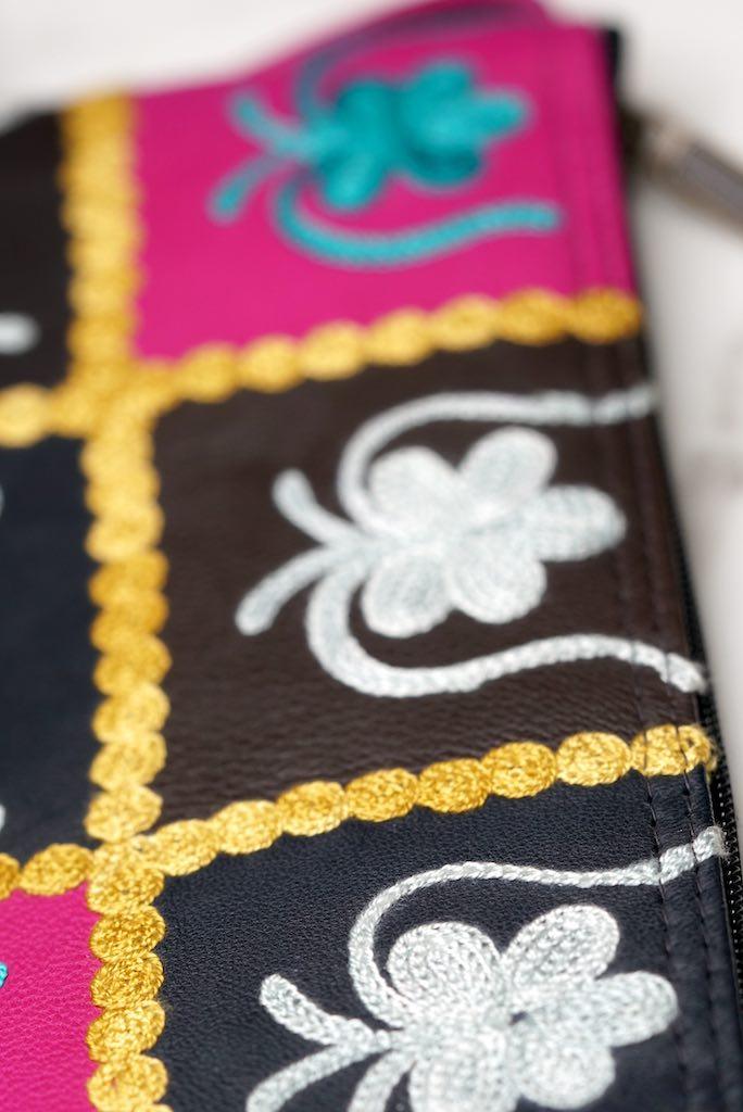 Beautiful handmade wristlet purse with Kashmiri embroidery for everyday use.