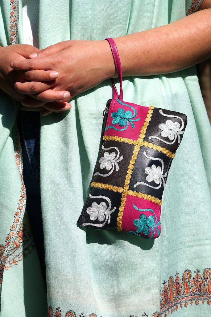 Beautiful handmade wristlet purse with Kashmiri embroidery for everyday use.