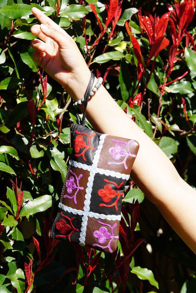 Beautiful handmade wristlet purse with Kashmiri embroidery for everyday use.