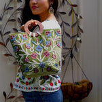 A stylist women’s Tote bag for everyday use, handmade and kashmiri embroidery design for boho style.