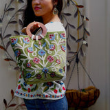 A stylist women’s Tote bag for everyday use, handmade and kashmiri embroidery design for boho style.