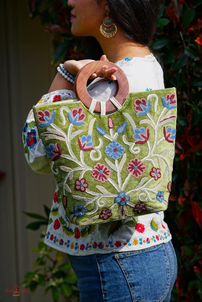 A stylist women’s Tote bag for everyday use, handmade and kashmiri embroidery design for boho style.