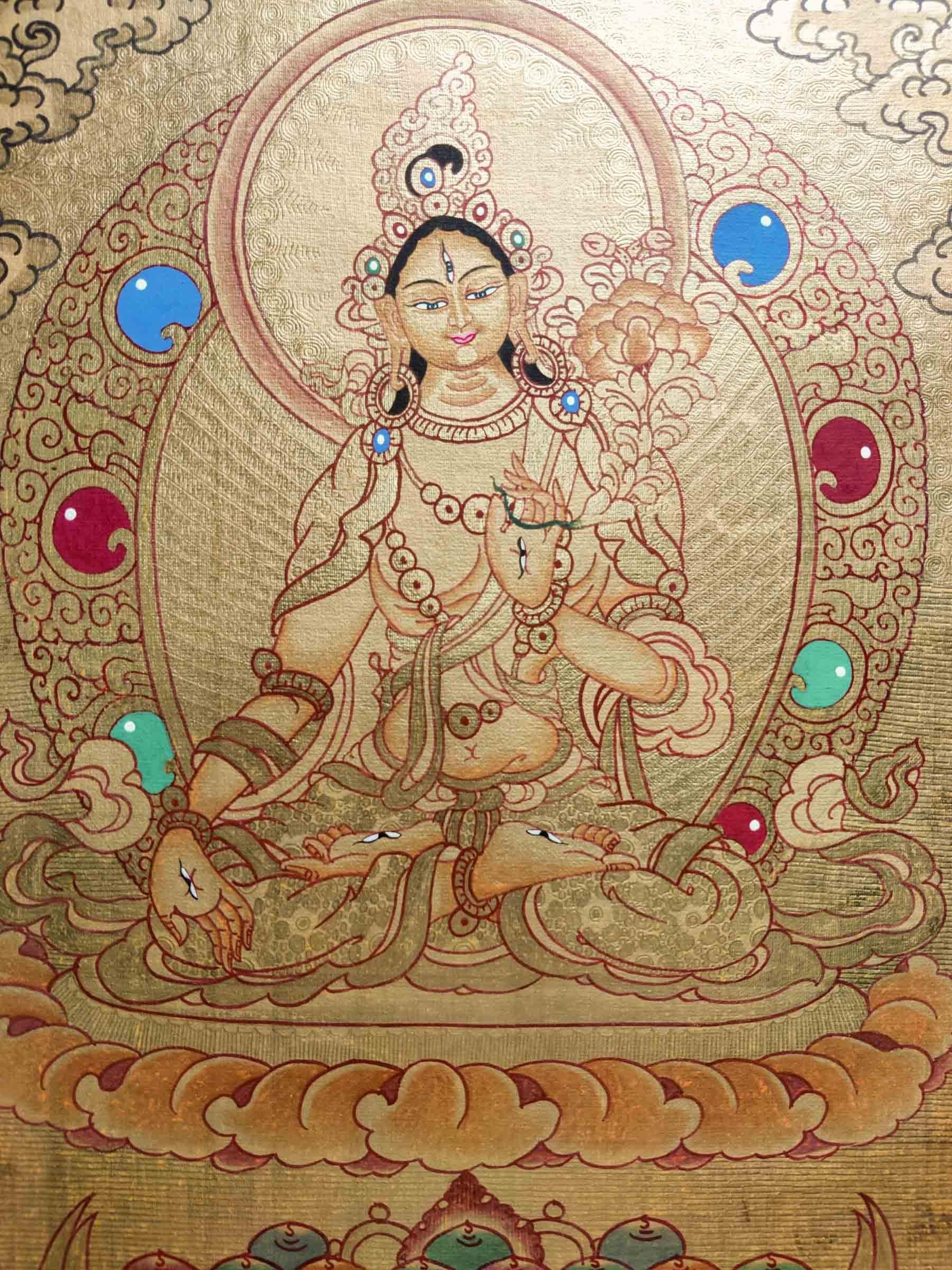 Authentic Handmade White Tara Thangka - Himalayas Shop