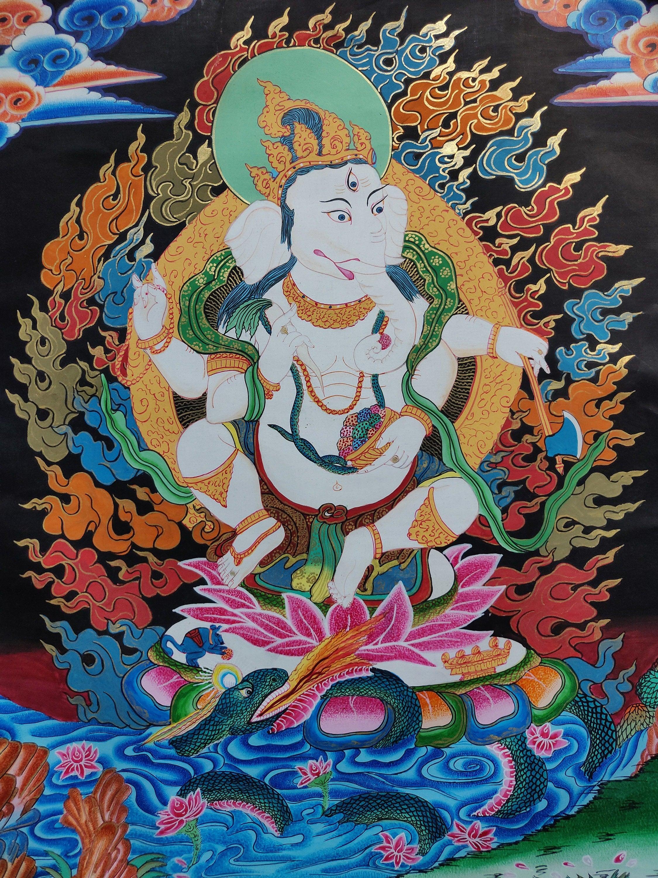 Hindu God Ganesh Thangka Art Painting