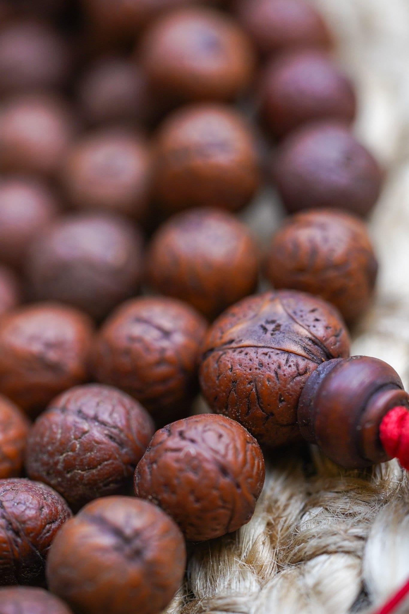 Antique Dark Bodhi Bead Mala close up