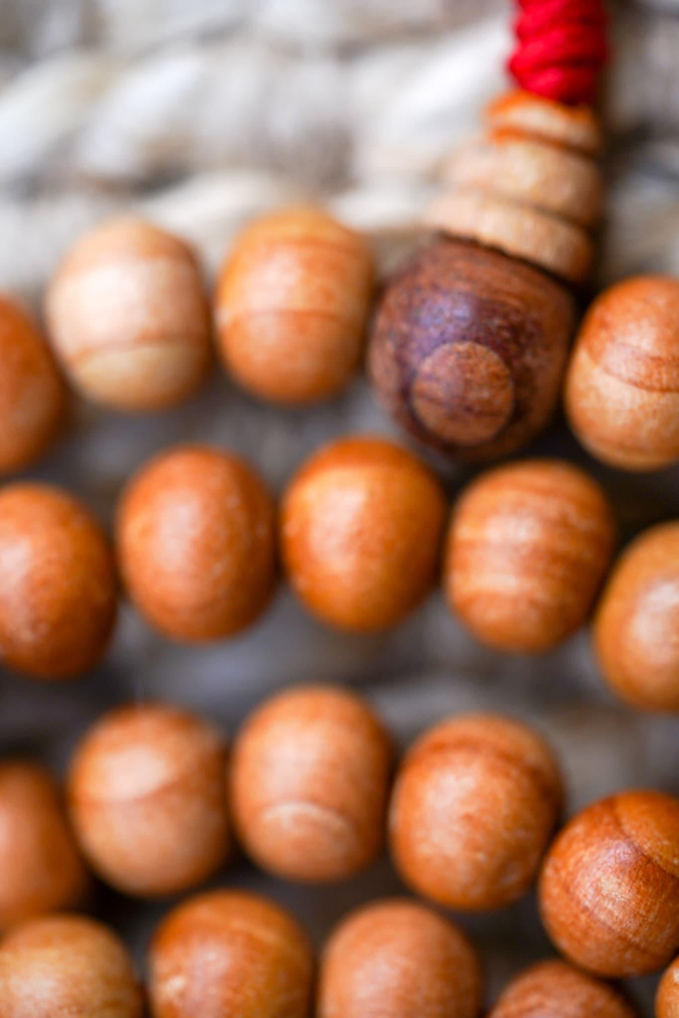 108 Beads Sandalwood Mala beads close up