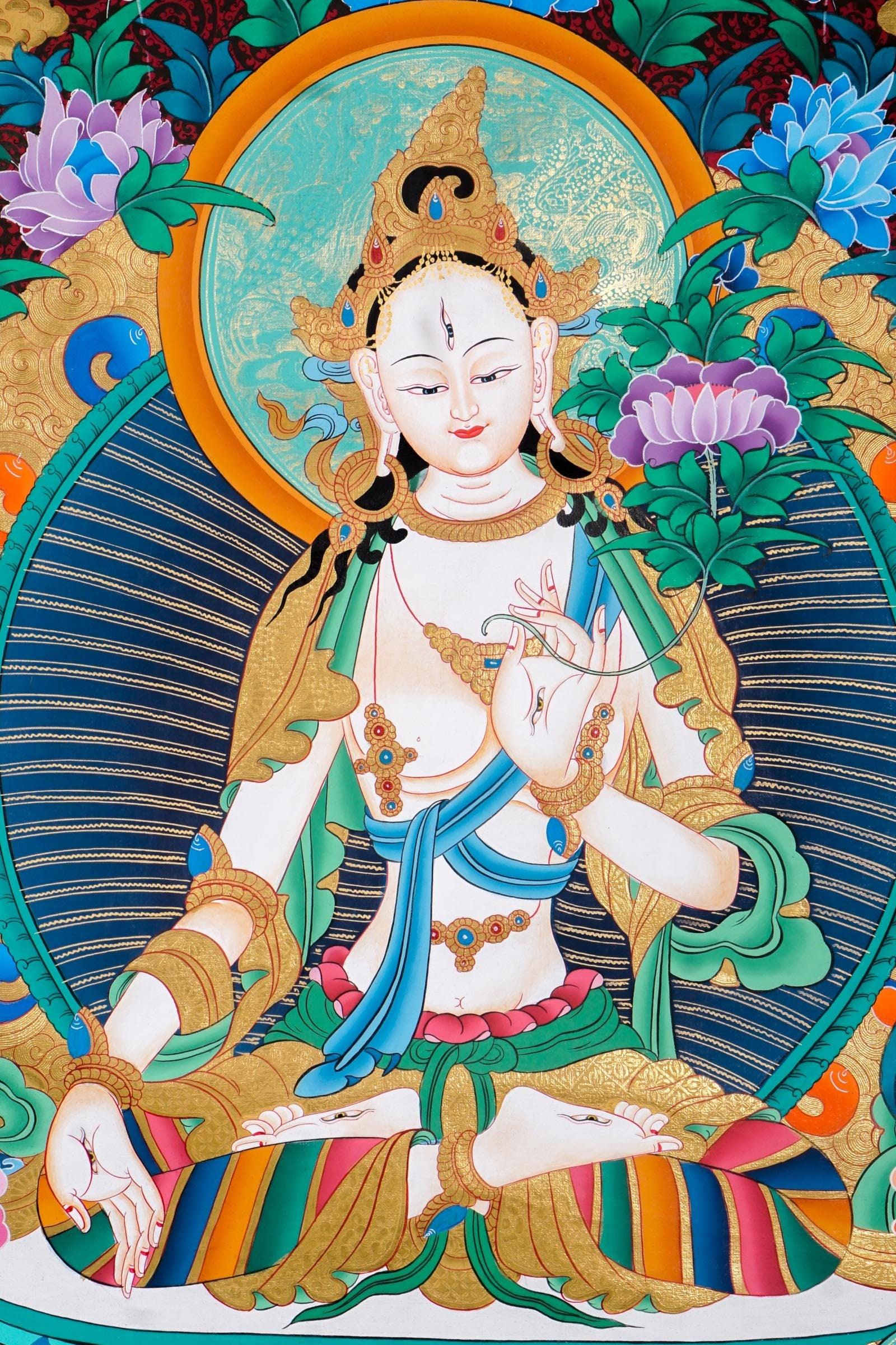 White Tara Thangka Painting For Meditational Practice and Spiritual Gifts