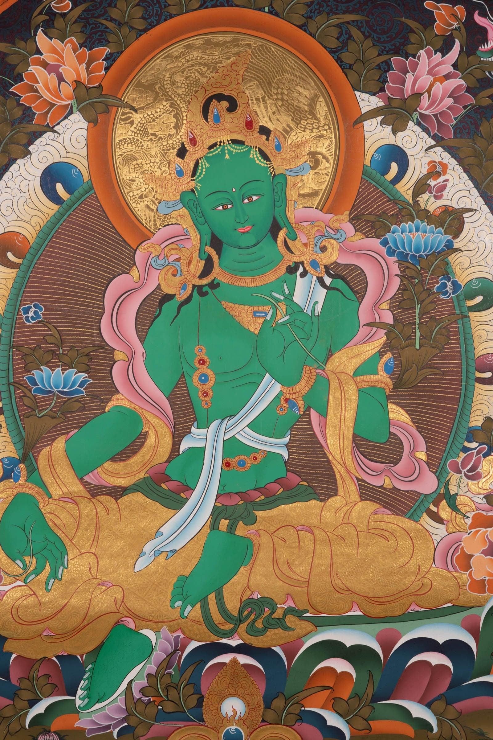 Beautiful Compassionate Green Tara Painting  For home decor and and Wall hanging