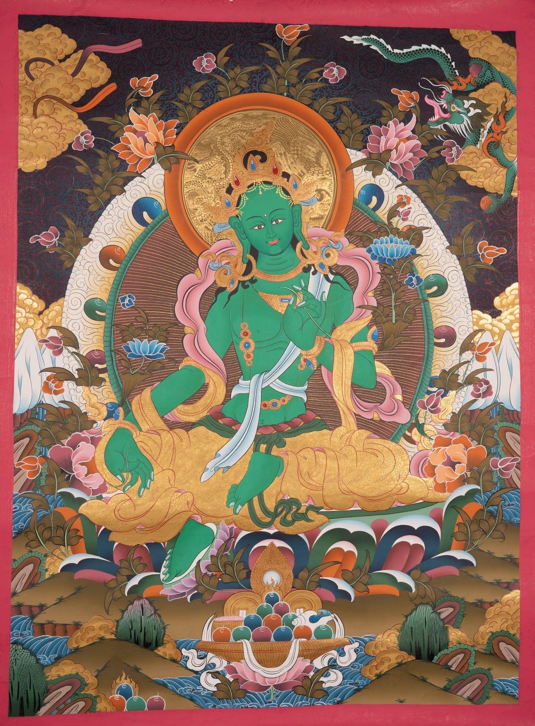 Beautiful Compassionate Green Tara Painting  For home decor and and Wall hanging