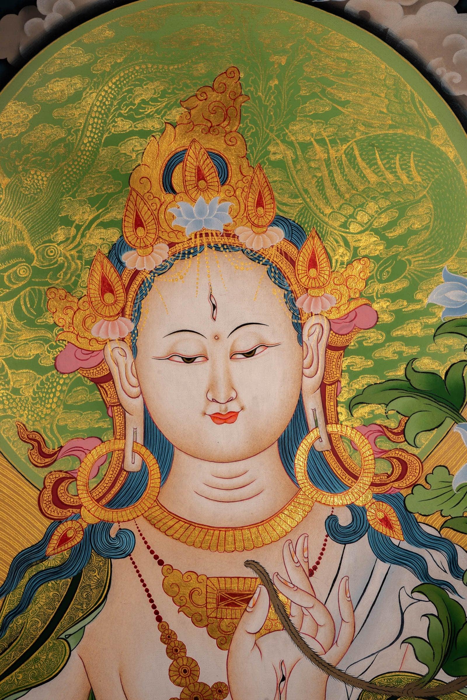 White Tara Female Deity Thangka For Meditational Practice and Spiritual Gifts