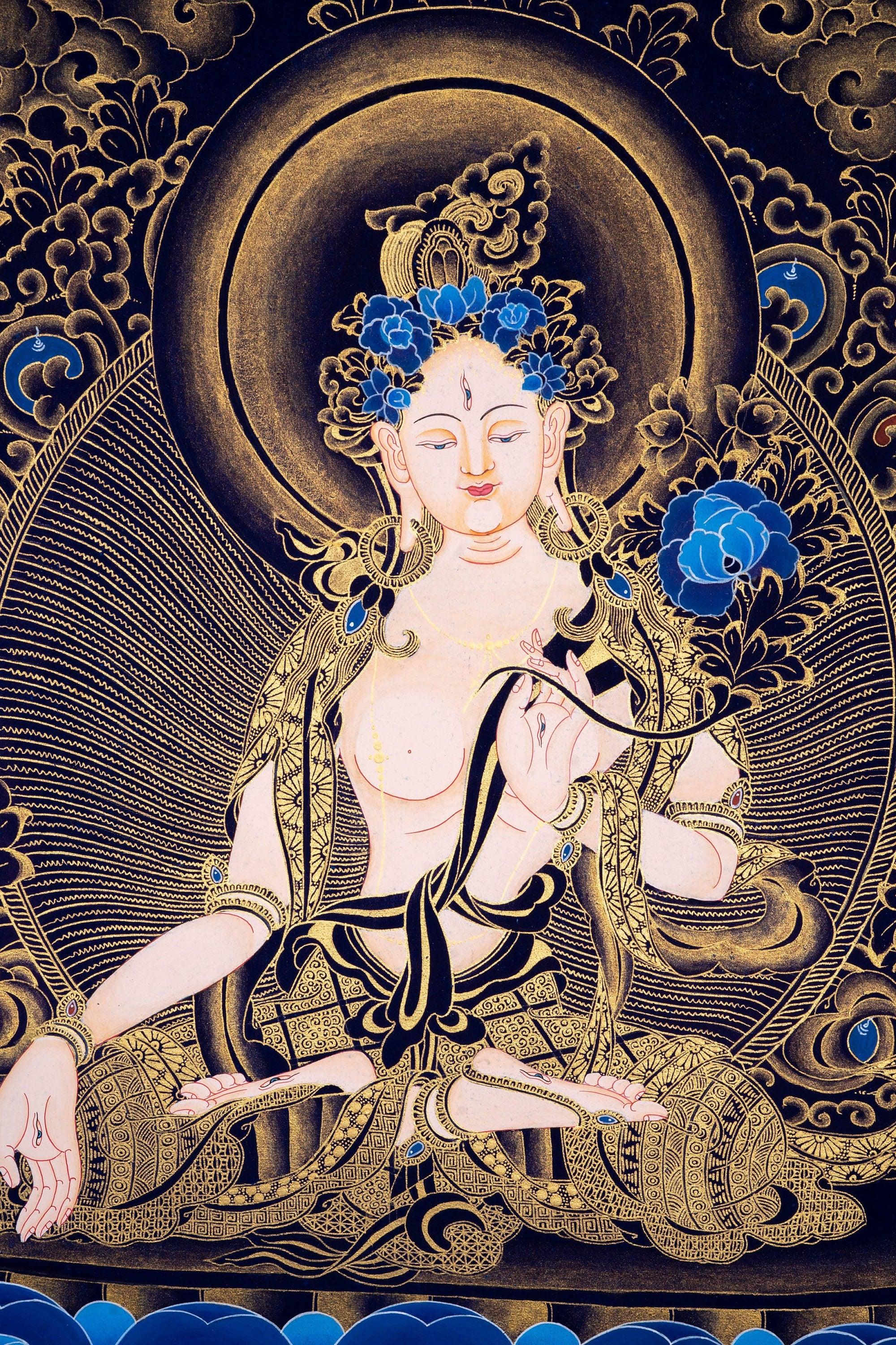 White Tara Thangka Painting Art from Nepal - Himalayas Shop