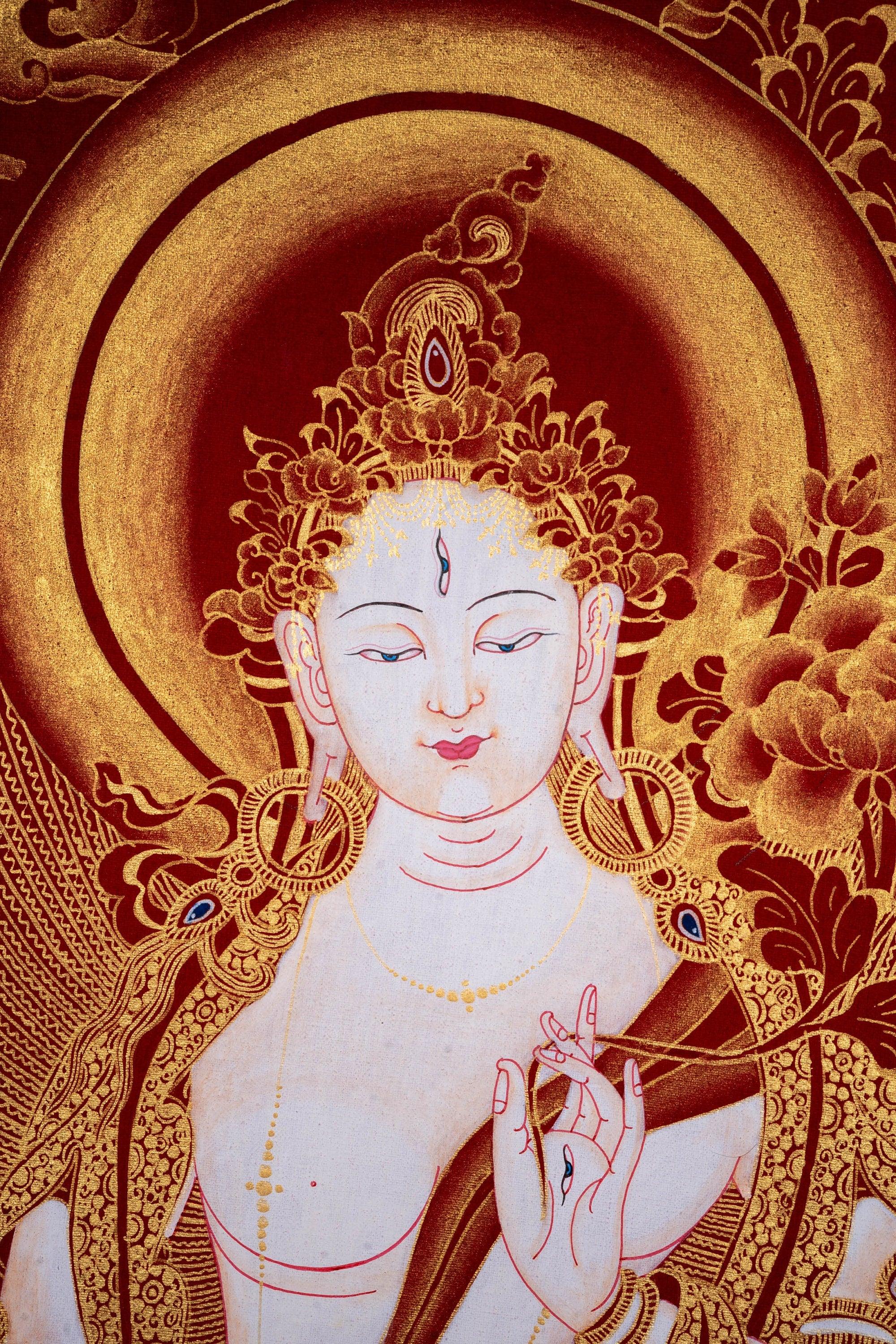 White Tara Thangka Painting Art from Nepal - Himalayas Shop
