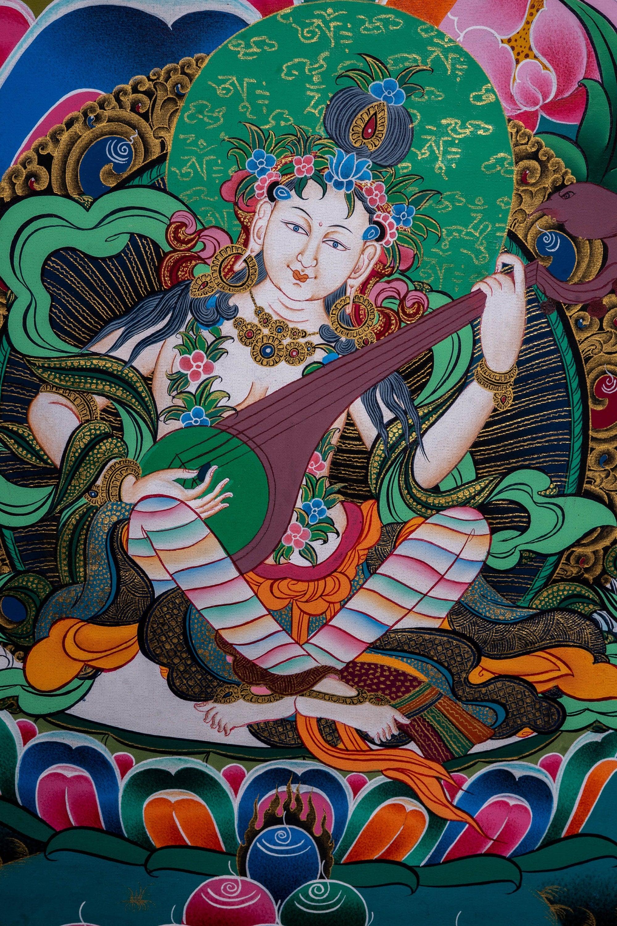 Beautiful Compassionate Green Tara Thangka Painting - Himalayas Shop