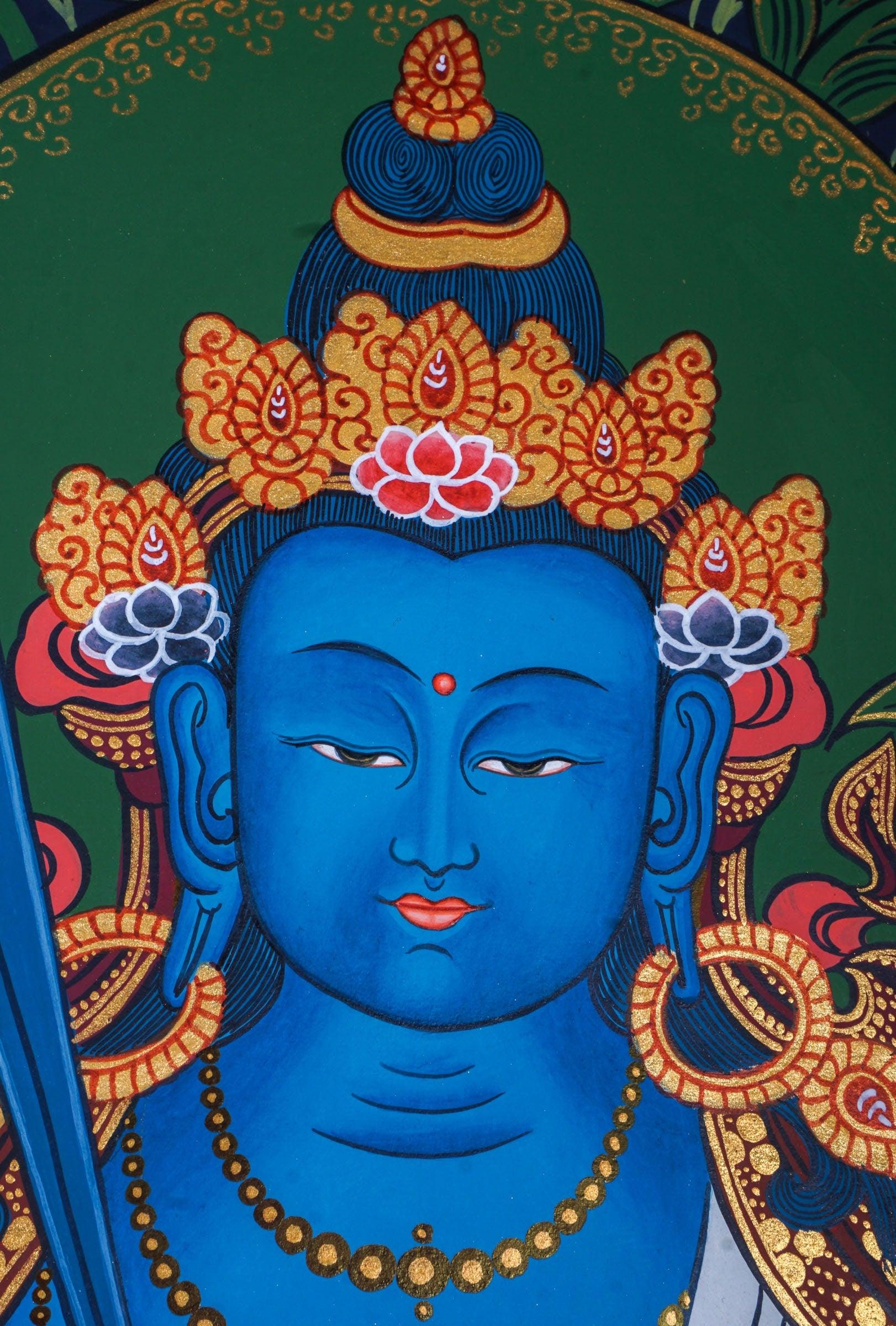 Japanese Style - Monju Bosatsu Thangka Painting For Meditational Practice and Spiritual Gifts