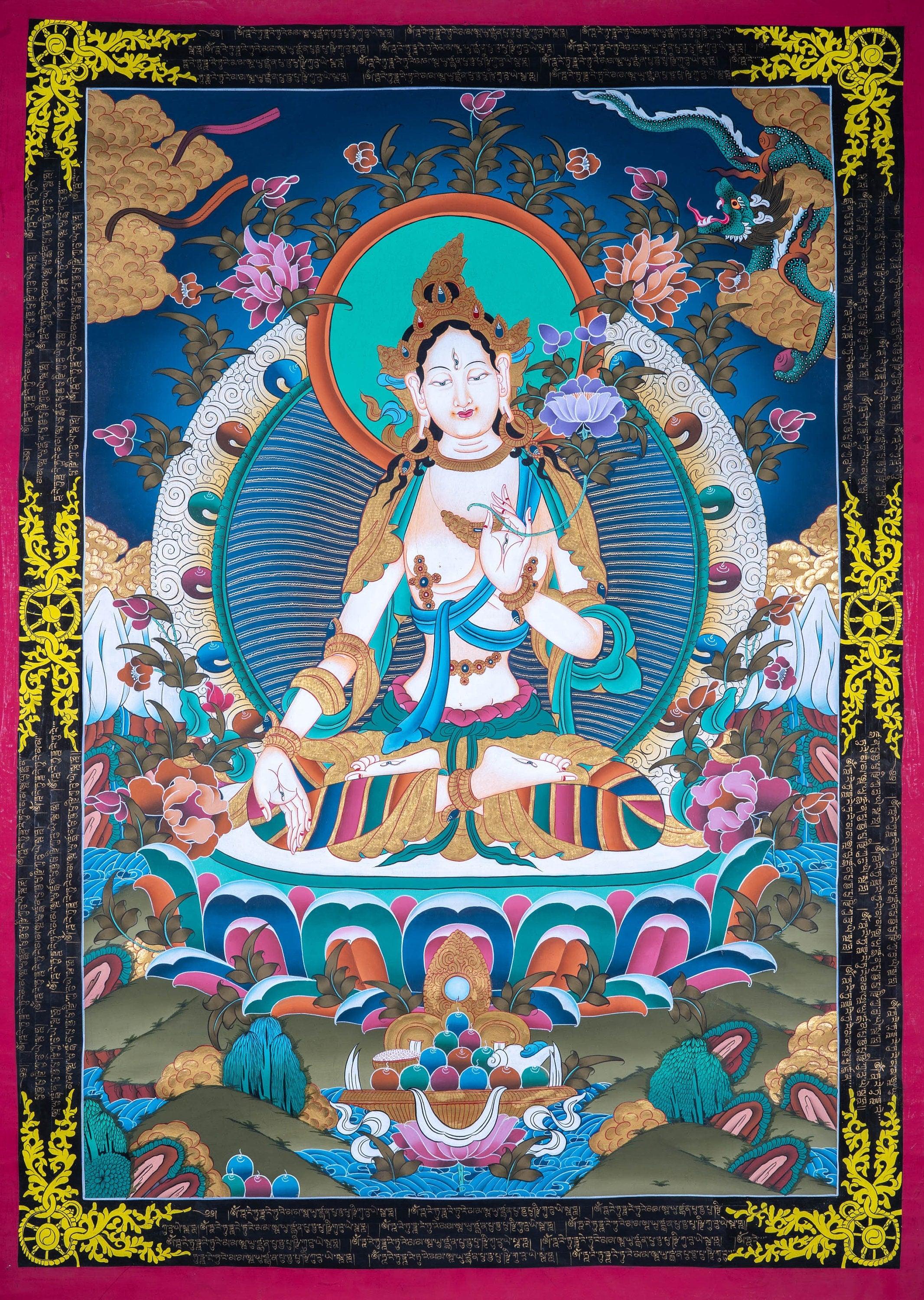 White Tara Thangka - Himalayas Shop