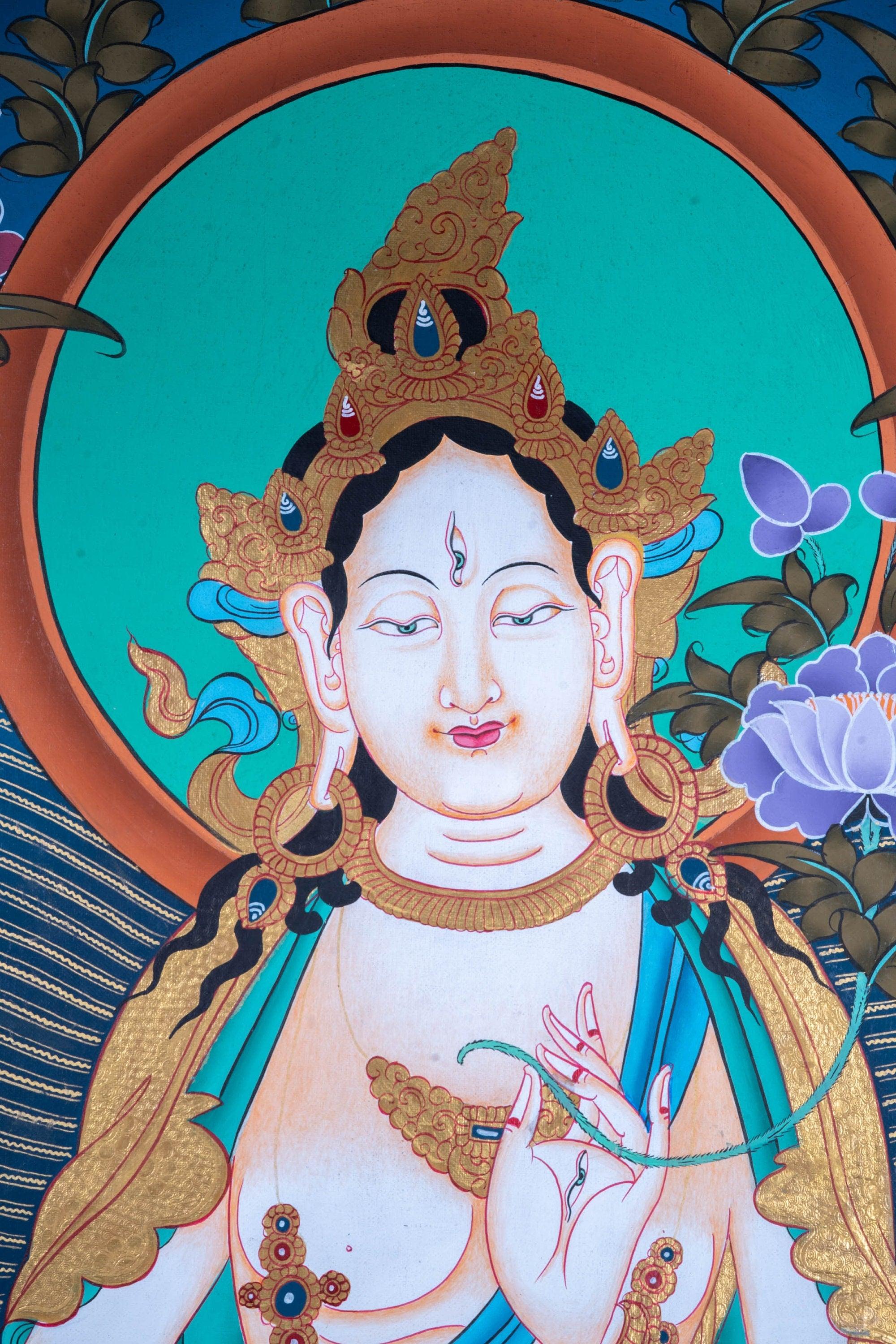 White Tara Thangka - Himalayas Shop