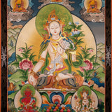 White Tara Female Deity Thangka For Meditational Practice and Spiritual Gifts