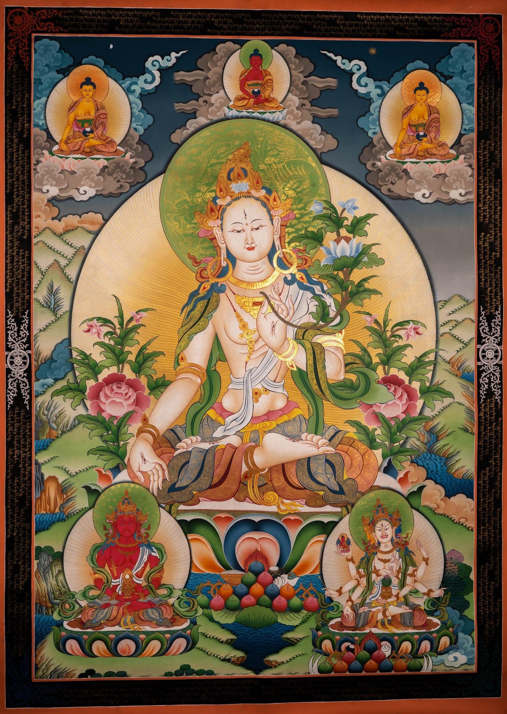 White Tara Female Deity Thangka For Meditational Practice and Spiritual Gifts