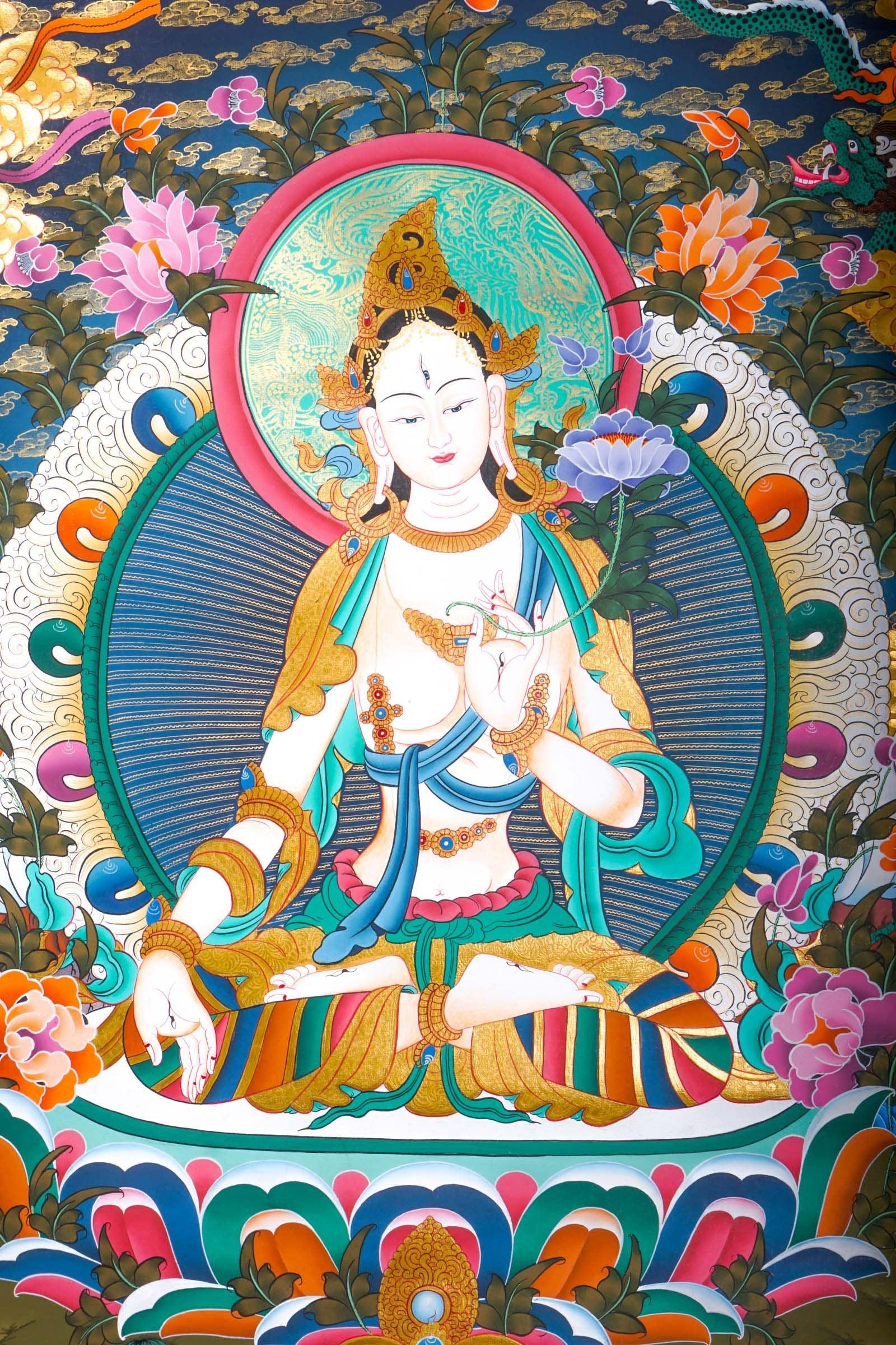 Master pcs thangka painting - White Tara - Himalayas Shop