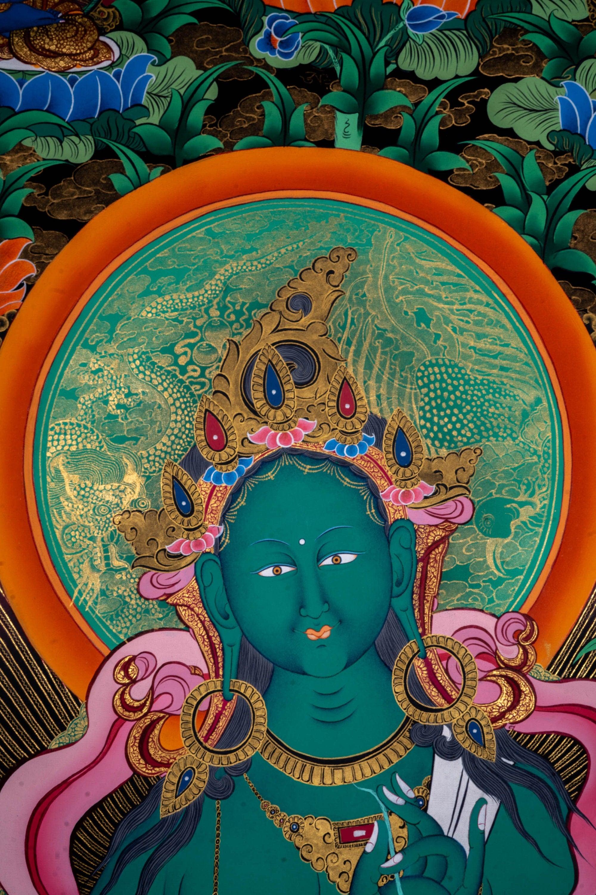 Beautiful Compassionate Green Tara Thangka Painting - Himalayas Shop