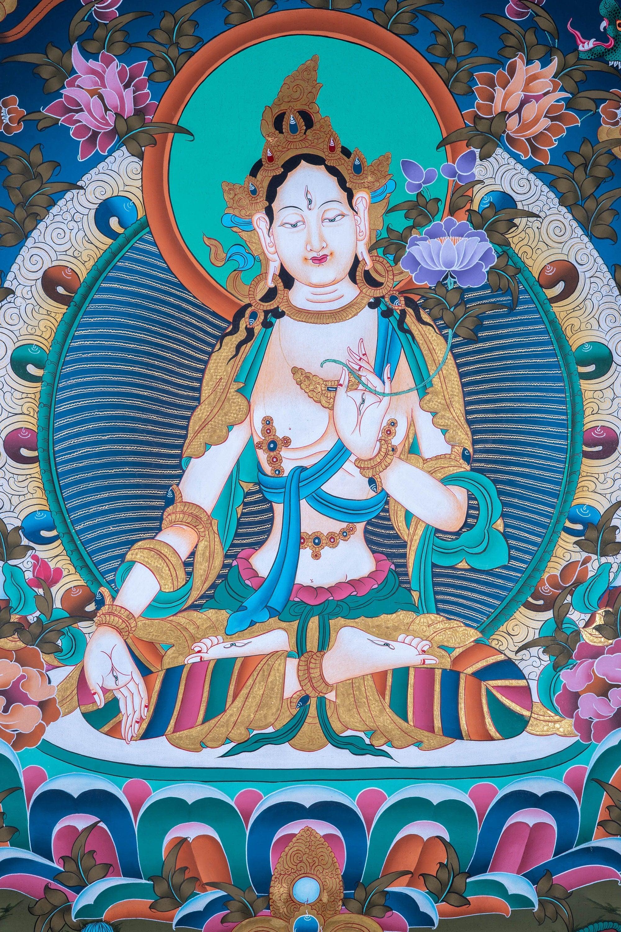 White Tara Thangka - Himalayas Shop