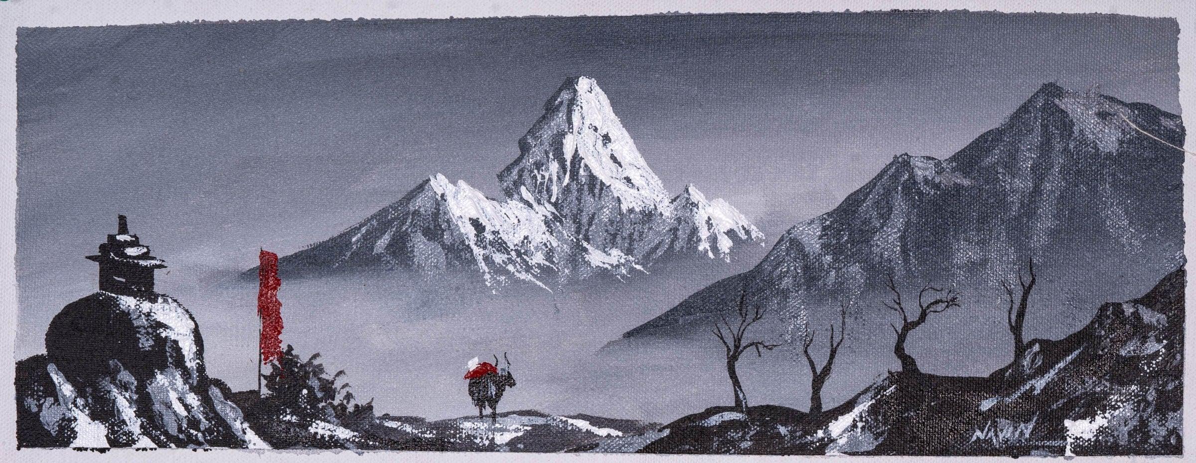 Mt. Ama Dablam Back View Oil Painting - Himalayas Shop