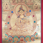 White Tara with Five Buddhas Thangka - Himalayas Shop
