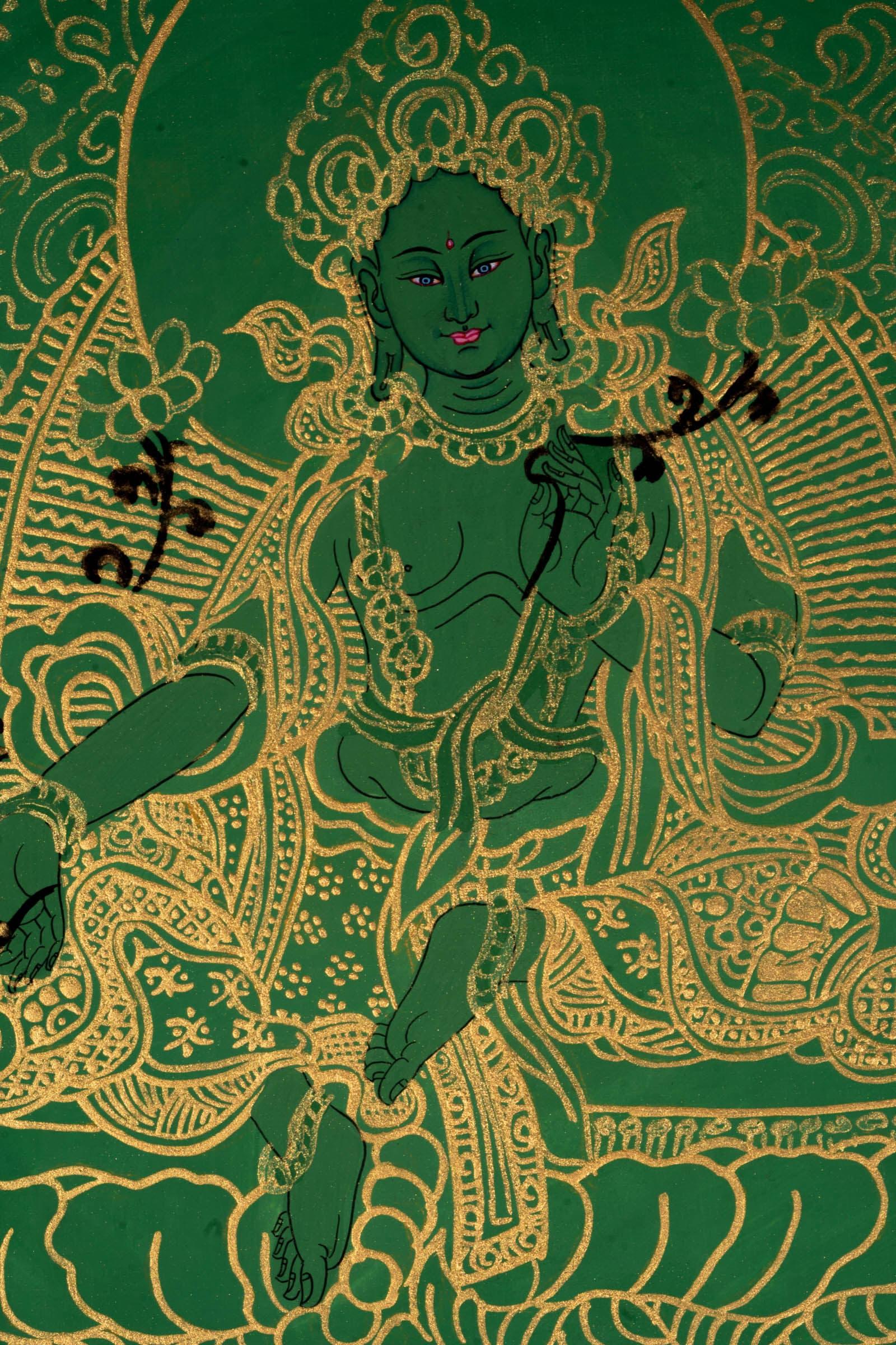 Beautiful Green Tara Mandala Thangka Painting - Himalayas Shop