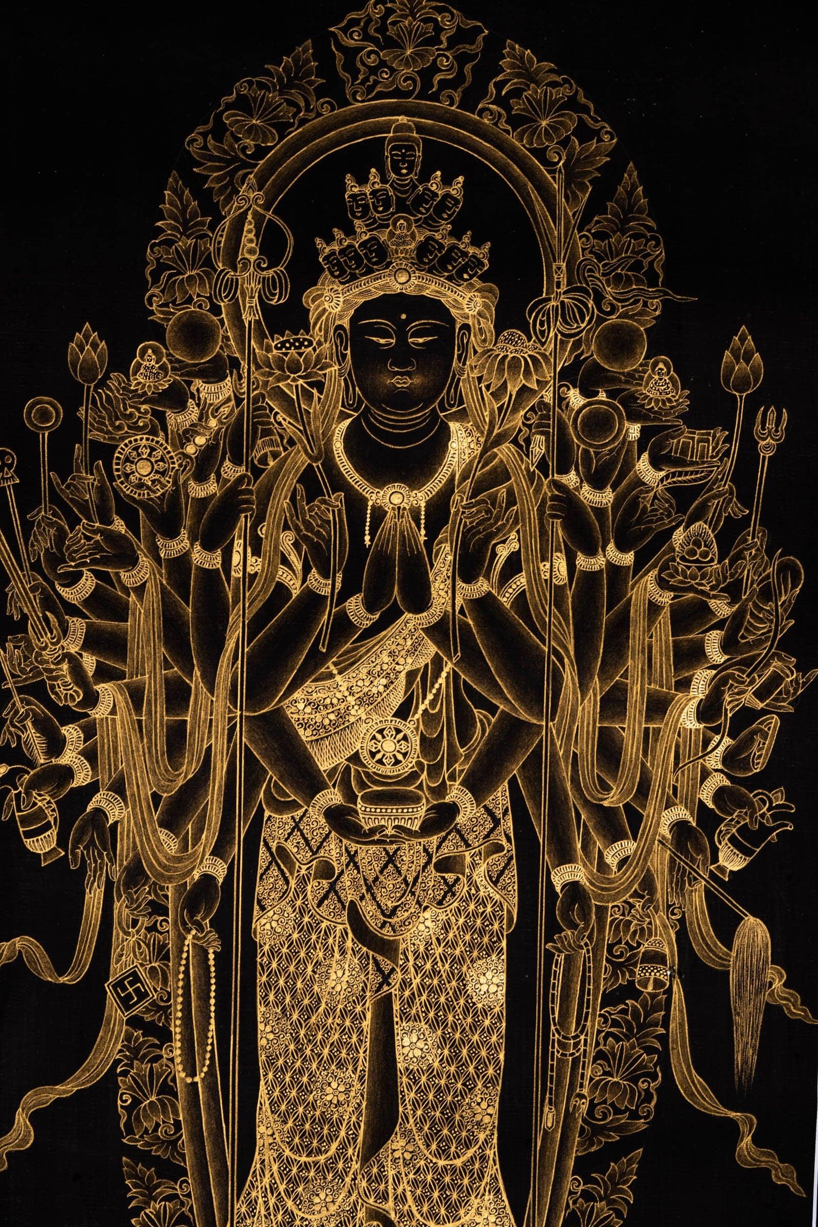 Japanese Senju Kannon Thangka Painting