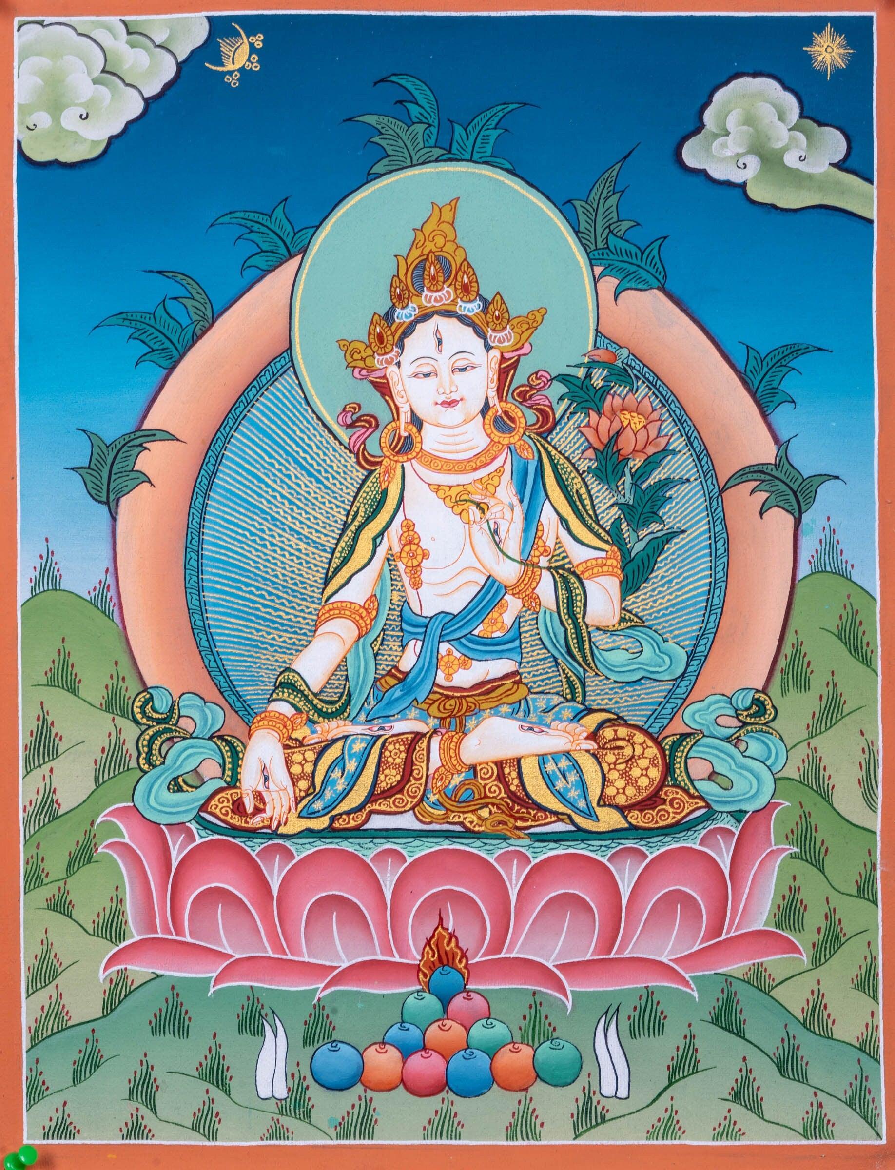 White Tara Thangka Painting - Himalayas Shop