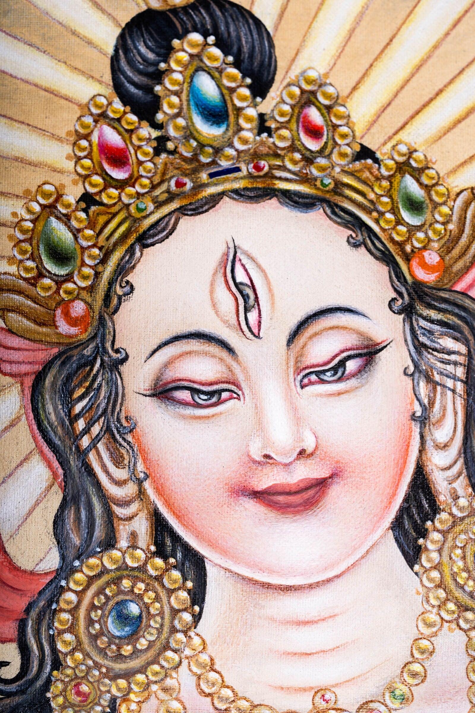 Newari White Tara Thangka Painting - Himalayas Shop