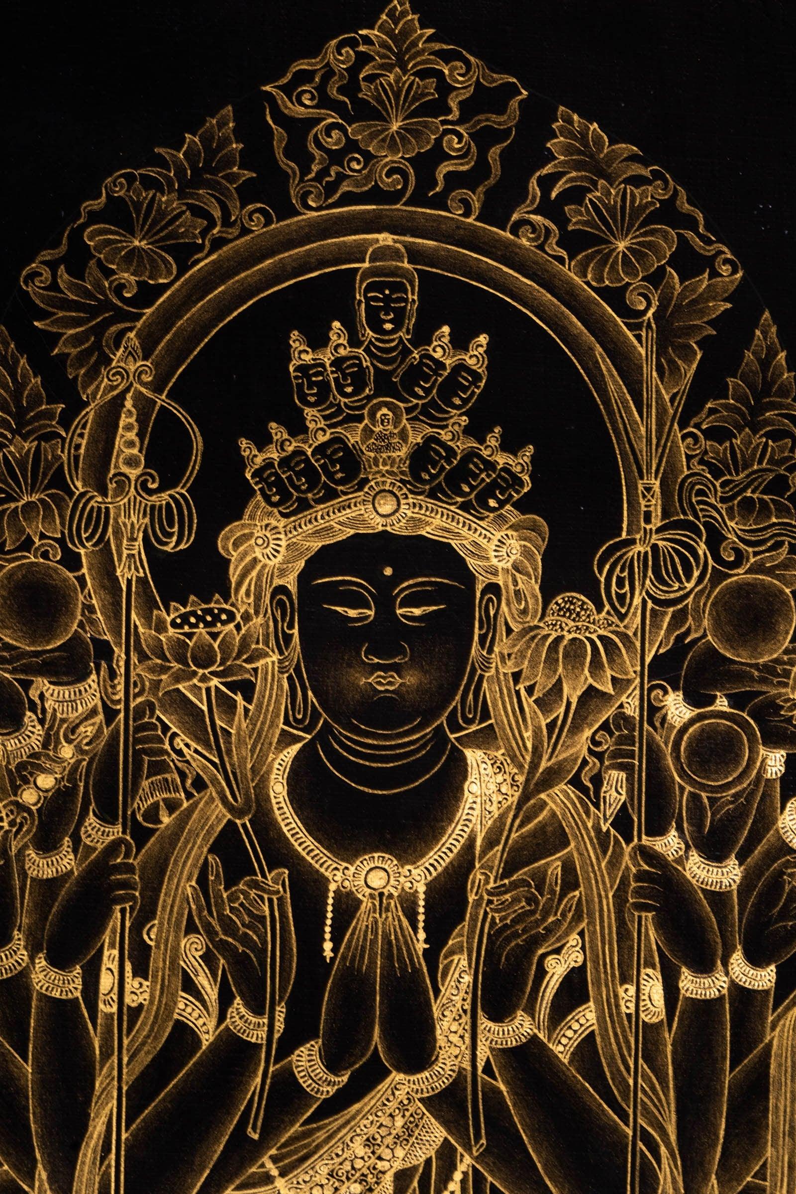 Japanese Senju Kannon Thangka Painting